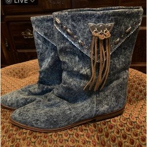 RARE Made In Spain Vintage 1980s  
Acid Wash Cowgirl Ankle Boots By AJ VALENCI